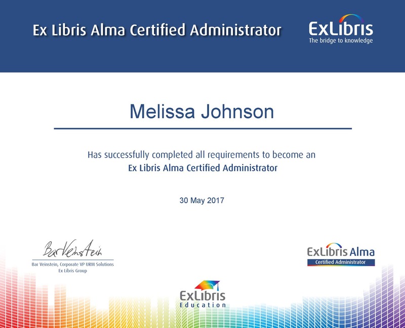 Ex Libris  Alma certification